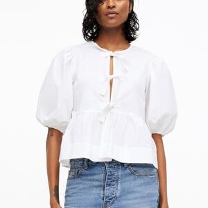 Ganni Cotton Poplin Peplum Tie Blouse